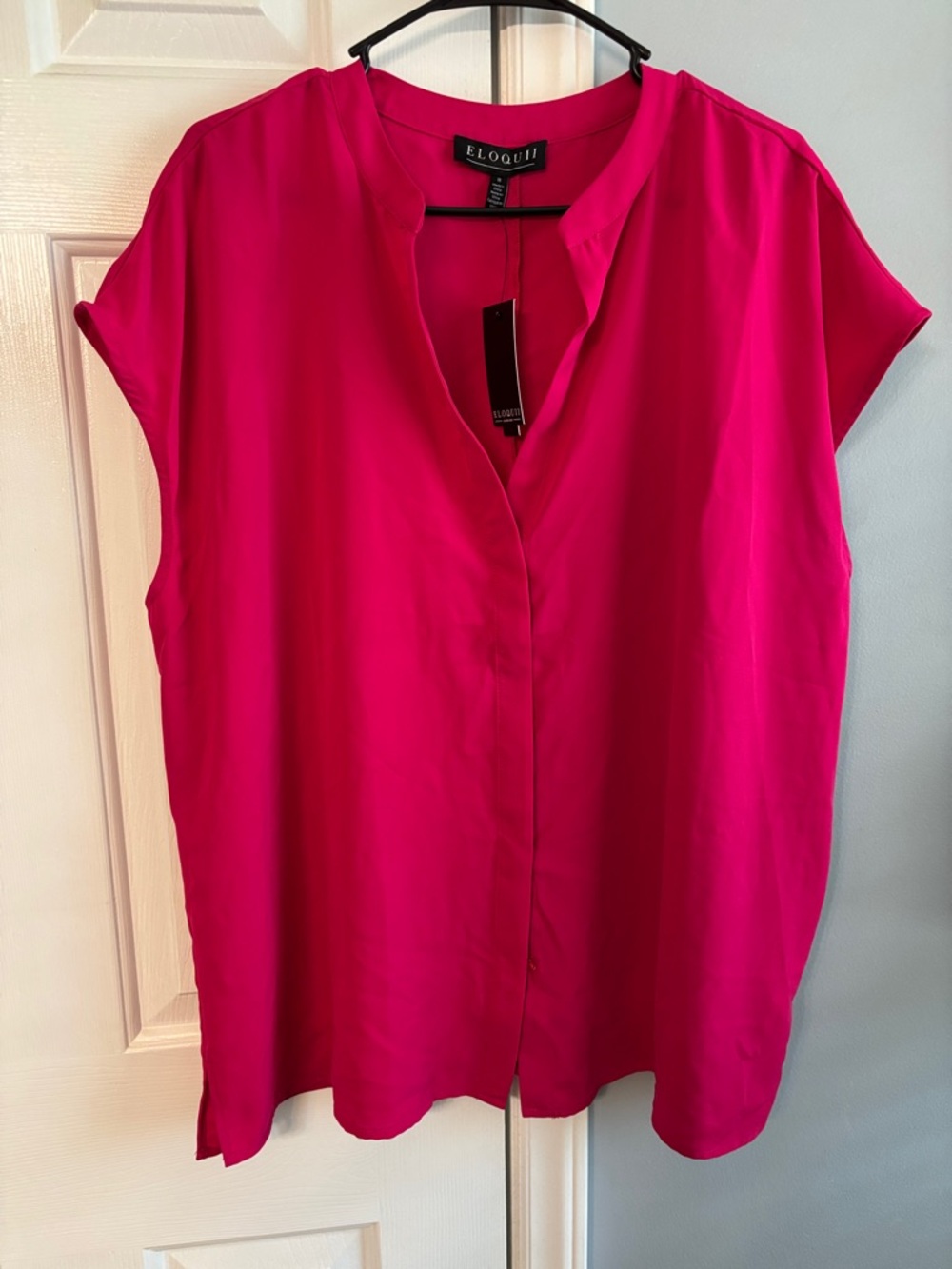 Eloquii Bright Fuchsia Cap Sleeve Split-Neck Blouse